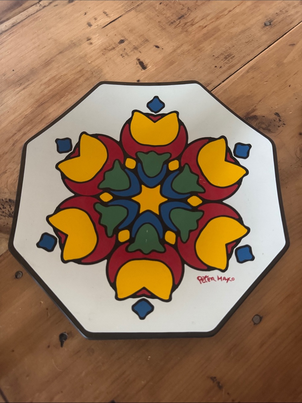 1960's Peter Max Psychedelic Pop Art Glass Octagon Hippie Psych 10 Inch Plate